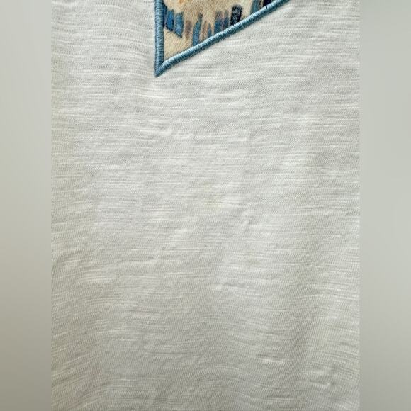 CHICO'S | White Boho Patchwork Detail Bateau Neck Short Sleeve Tee | XL - Picture 9 of 9